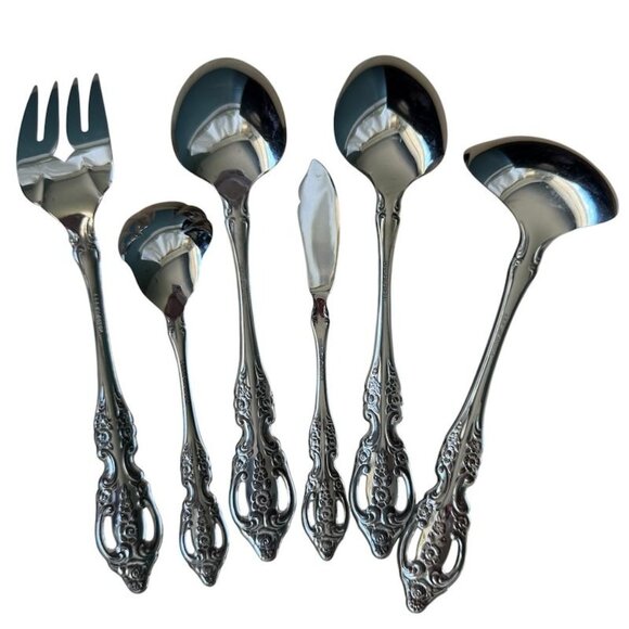 6 Pc Serving Set SSS Oneida Pembrooke Renoir Stainless Flatware Vintage - Picture 5 of 10